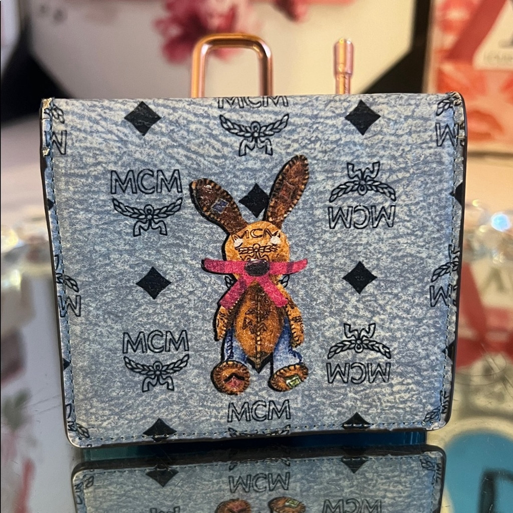 MCM Bunny blue leather fold wallet